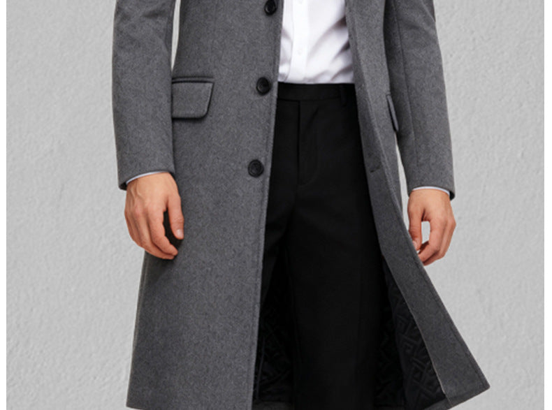 Herren Trenchcoat aus Wolle mit Umlegekragen, lang, aus Wolle und Wollmischungen, Wolljacke, Mantel | JJ-YF601 
