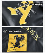 F1 Racing Style Embroidered PU Leather Jacket | Unisex Fleece-Lined Moto Coat | Vintage American Workwear Outerwear