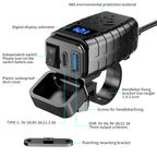 Motorcycle USB Charger with QC3.0 & PD3.0 Fast Charging | Digital Voltmeter & On/Off Switch for 12V-24V Vehicles | m12545