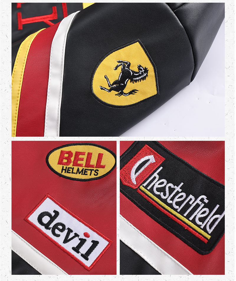 F1 Heavy Embroidery PU Leather Jacket | Unisex Fleece-Lined Racing Coat Waterproof Windproof Streetwear