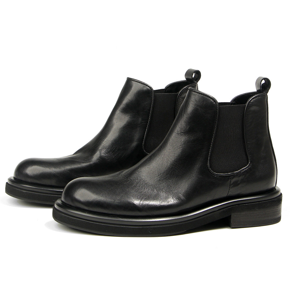 TELUOLU Men's Chelsea Boots | Premium Leather High-Top Boots | Chunky Sole British Retro Ankle Boots | 603-1