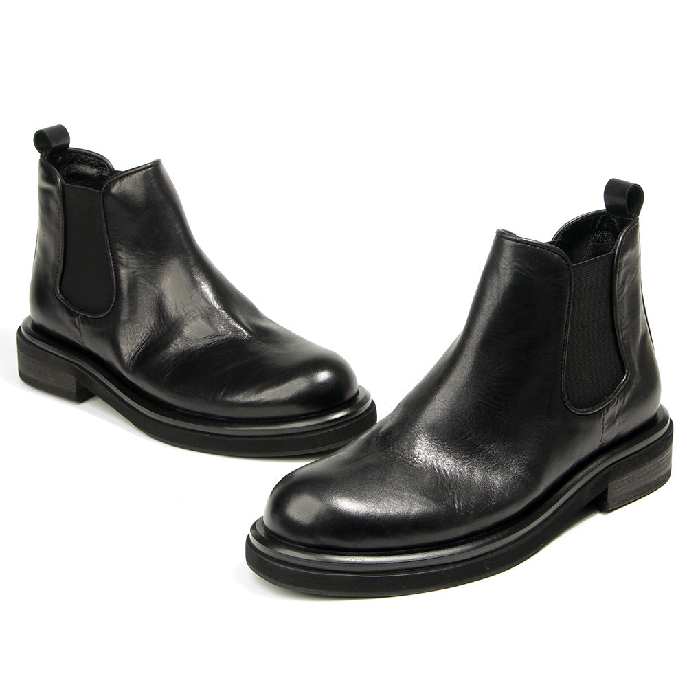 TELUOLU Men's Chelsea Boots | Premium Leather High-Top Boots | Chunky Sole British Retro Ankle Boots | 603-1