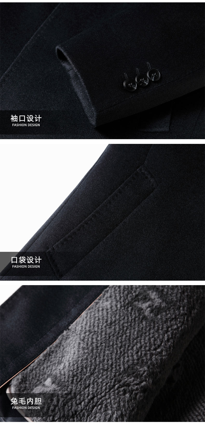 Benji Men's Wool Blend Overcoat with Detachable Rabbit Fur Lining | Winter Business Casual Topcoat for Men | Thick Mid-Length Wool Jacket| SDN682