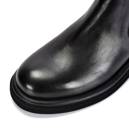 TELUOLU Men's Chelsea Boots | Genuine Leather High-Top Chukka Boots | British Retro Chunky Heel Ankle Boots | T93703