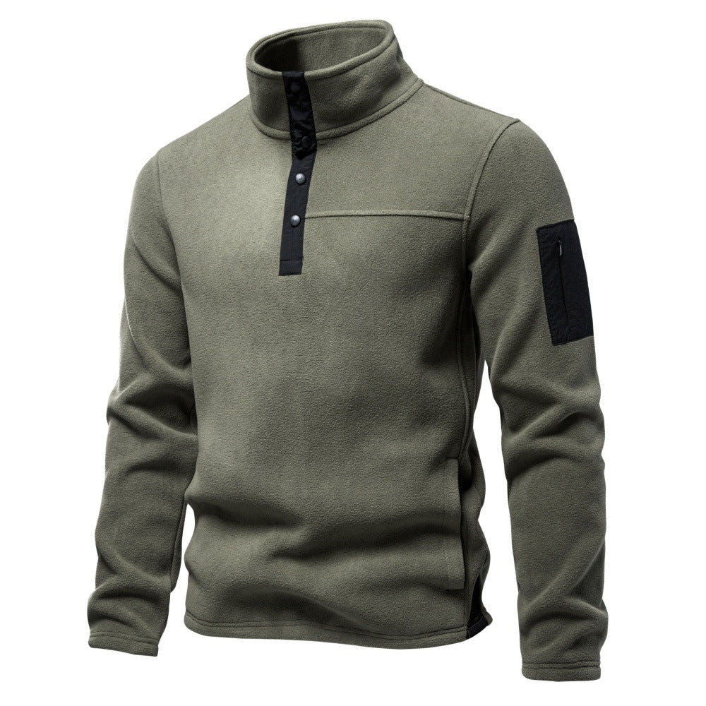 Men's Fleece-Lined Thermal Sweatshirt 2026 Autumn Outdoor Pullover Warm Sherpa Soft Top with Stand Collar