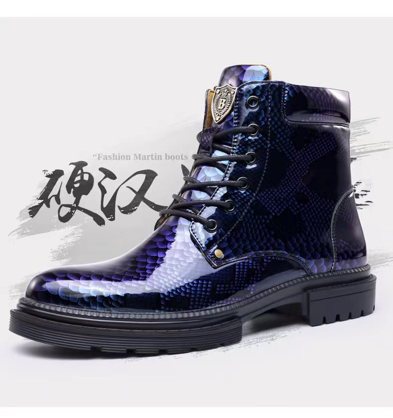 Men's British Leather Boots – Imitation Snake Pattern Martin Casual Boots | 797