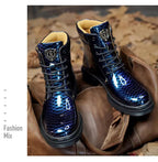 Britische Lederstiefel für Herren – Martin-Freizeitstiefel mit Schlangenmuster-Imitat | 797 