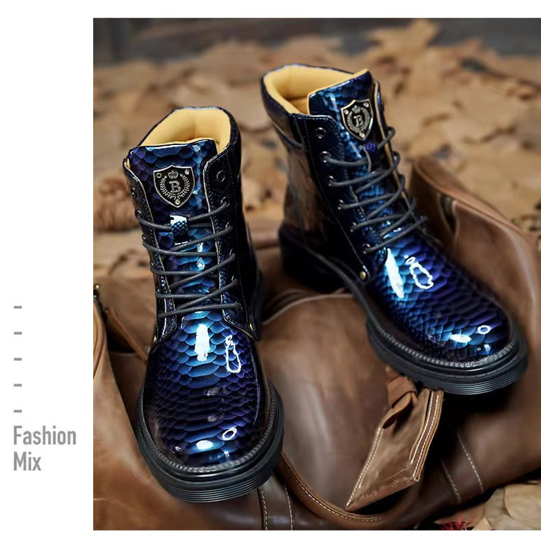 Britische Lederstiefel für Herren – Martin-Freizeitstiefel mit Schlangenmuster-Imitat | 797 