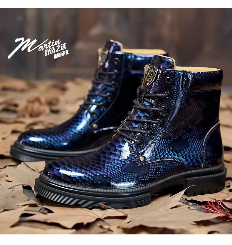 Men's British Leather Boots – Imitation Snake Pattern Martin Casual Boots | 797