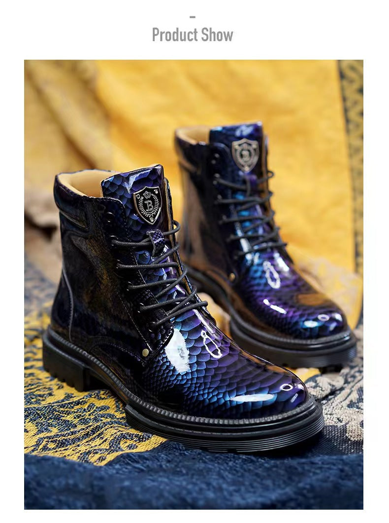 Britische Lederstiefel für Herren – Martin-Freizeitstiefel mit Schlangenmuster-Imitat | 797 