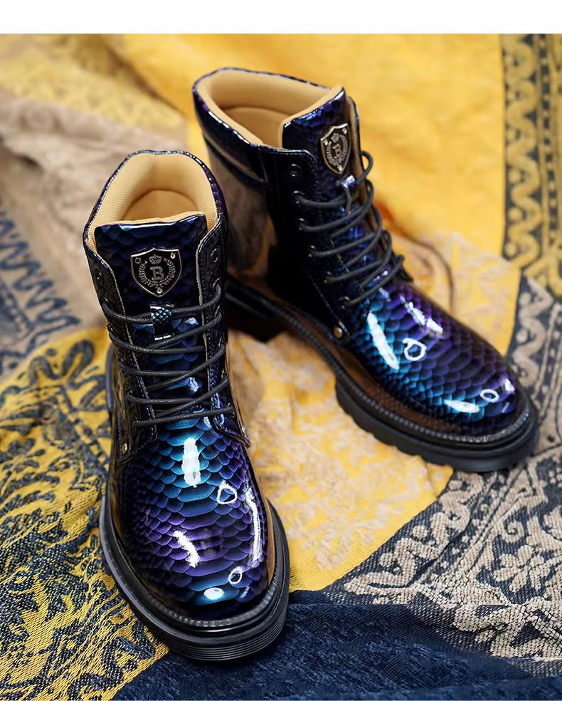 Britische Lederstiefel für Herren – Martin-Freizeitstiefel mit Schlangenmuster-Imitat | 797 