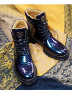 Britische Lederstiefel für Herren – Martin-Freizeitstiefel mit Schlangenmuster-Imitat | 797 