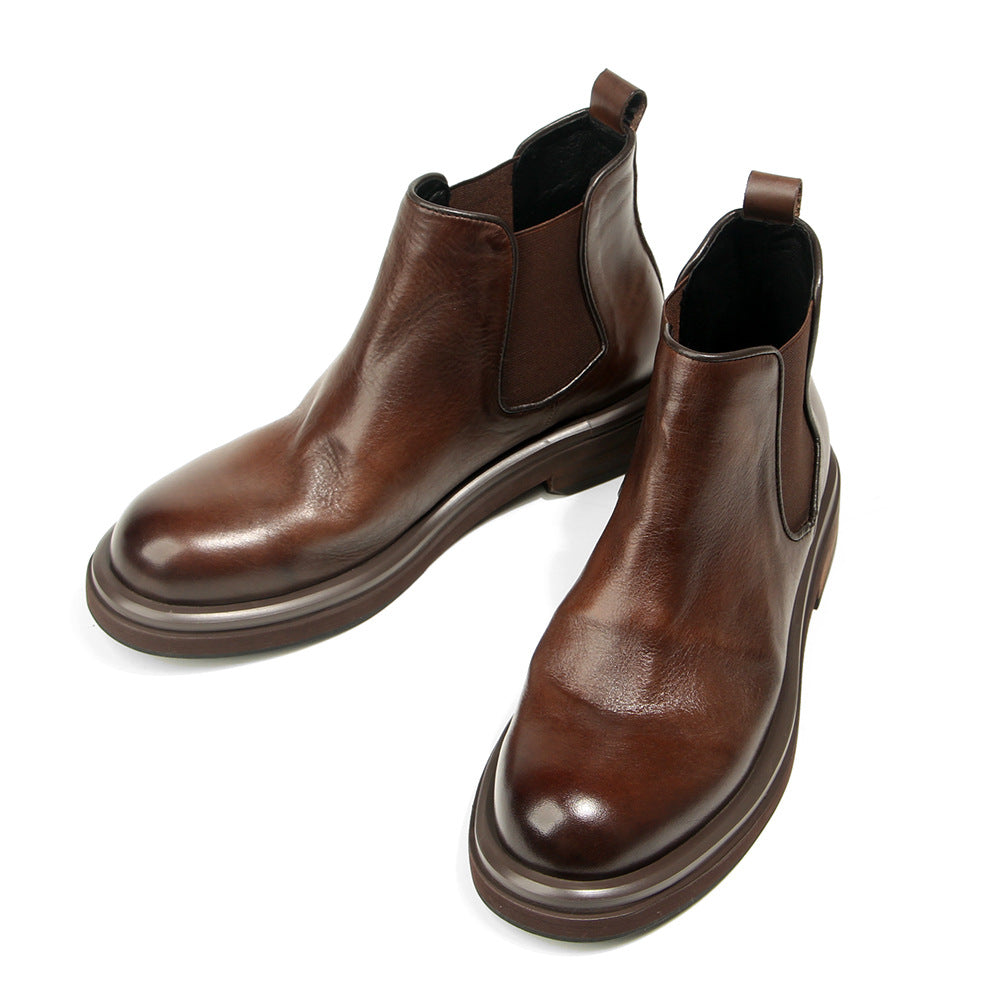 TELUOLU Men's Chelsea Boots | Premium Leather High-Top Boots | Chunky Sole British Retro Ankle Boots | 603-1