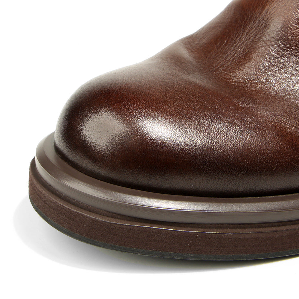 TELUOLU Men's Chelsea Boots | Premium Leather High-Top Boots | Chunky Sole British Retro Ankle Boots | 603-1