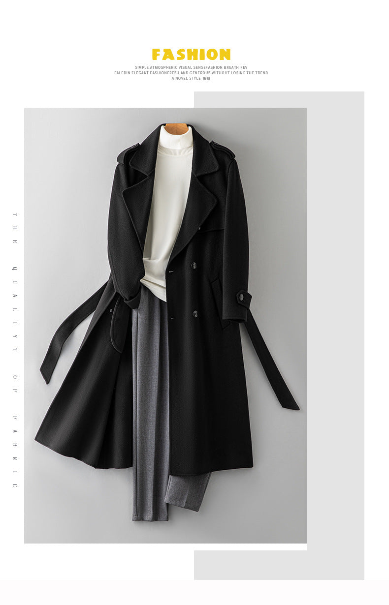 2026 New 100% Wool Double-Faced Long Coat | Men's Handcrafted Overcoat with Belt | Premium Knee-Length Winter Outerwear | 86740