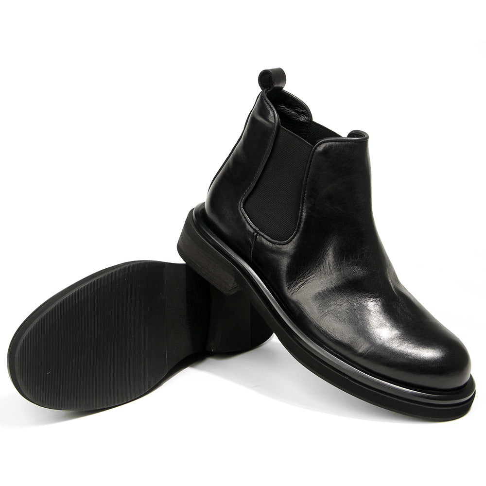 TELUOLU Men's Chelsea Boots | Premium Leather High-Top Boots | Chunky Sole British Retro Ankle Boots | 603-1