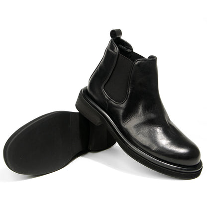 TELUOLU Men's Chelsea Boots | Premium Leather High-Top Boots | Chunky Sole British Retro Ankle Boots | 603-1