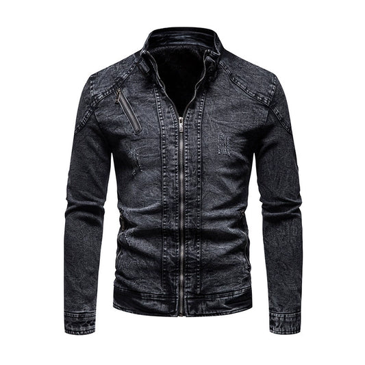 Men's Vintage Denim Jackets Slim Fit Solid Color | JK88