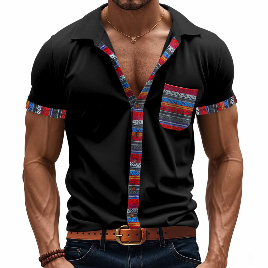 Herren Sommer Slim-Fit Bohemian Kontrastärmel Hemd - Leichtes Luxus Casual Kurzarm Top | YH-6 
