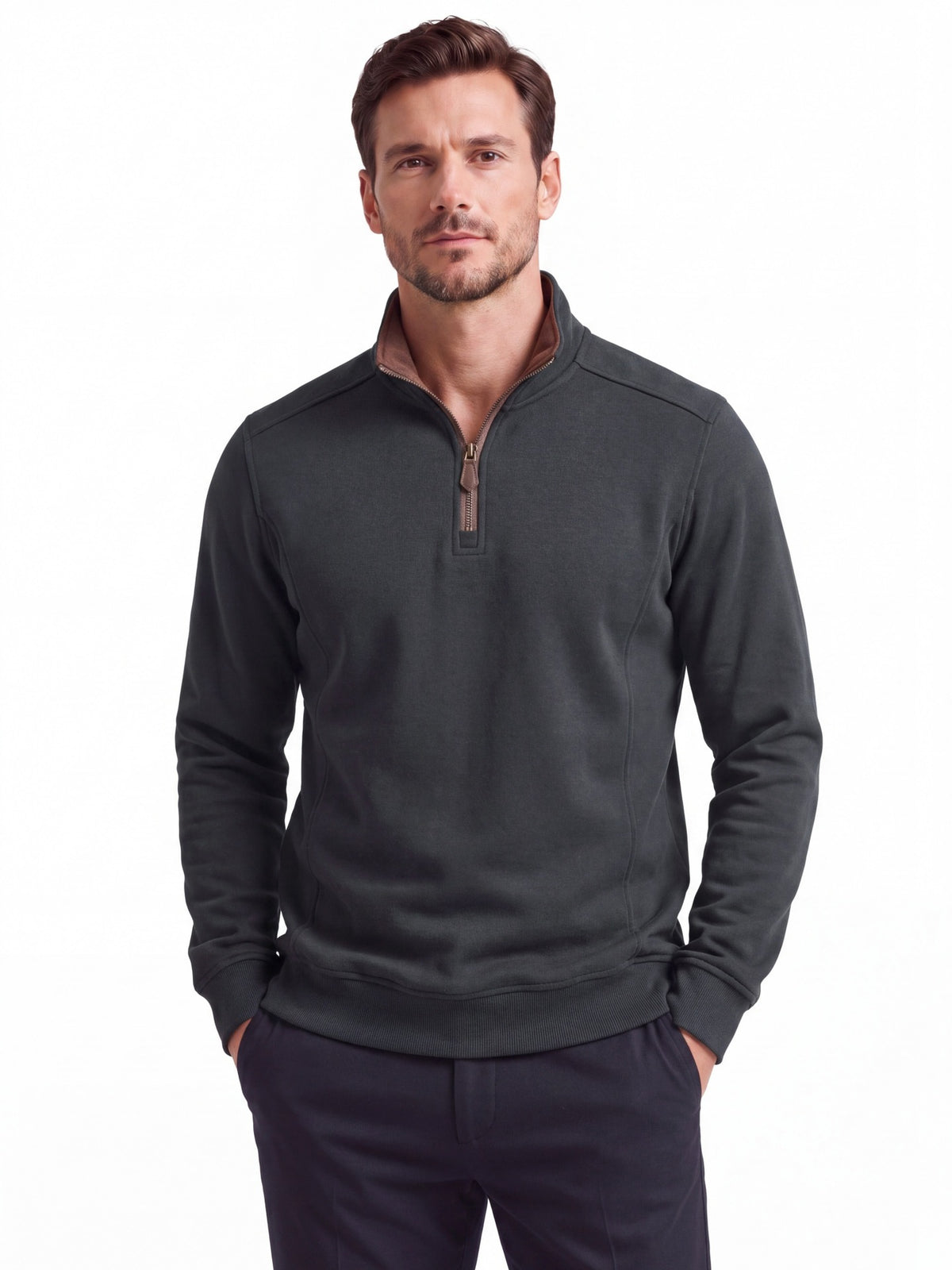 Men's Half-Zip Stand Collar Sweatshirt 2026 Autumn Business Casual Pullover | Slim Fit Cotton-Blend Fleece Top