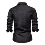 Herren-Jeanshemd mit verwaschenem Muster – Langarm, 100 % Baumwolle, lässiges Button-Up-Oberteil | 6025 