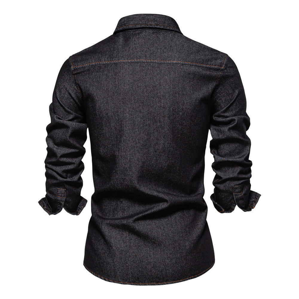 Herren-Jeanshemd mit verwaschenem Muster – Langarm, 100 % Baumwolle, lässiges Button-Up-Oberteil | 6025 