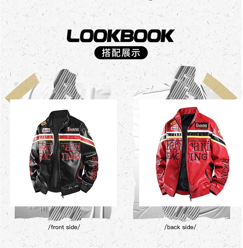 F1 Heavy Embroidery PU Leather Jacket | Unisex Fleece-Lined Racing Coat Waterproof Windproof Streetwear