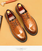 Farvarwo Men's Genuine Leather Derby Shoes | Thick Sole Business Oxfords with Height Boost | Formal Casual Round Toe Footwear | 23552