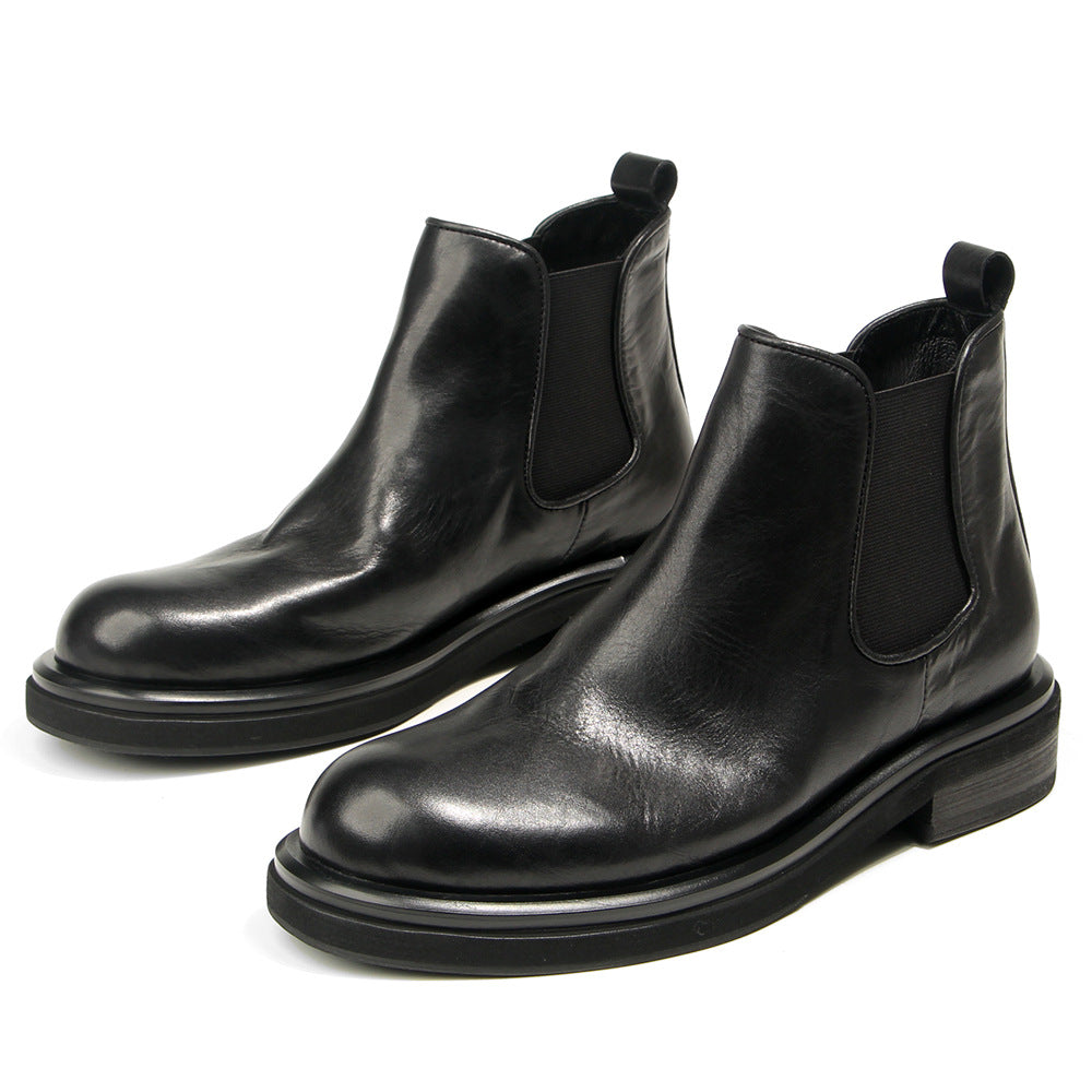 TELUOLU Men's Chelsea Boots | Premium Leather High-Top Boots | Chunky Sole British Retro Ankle Boots | 603-1