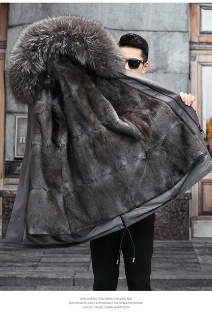 Snow Lotus Men's Mink Fur Parka | 2025 Winter Detachable Mink Lining Long Coat | Luxury Slim-Fit Fur-Trimmed Jacket | 215