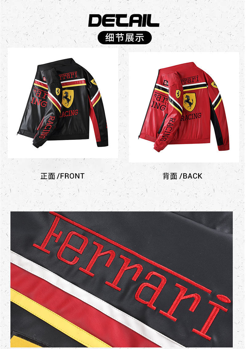 F1 Heavy Embroidery PU Leather Jacket | Unisex Fleece-Lined Racing Coat Waterproof Windproof Streetwear