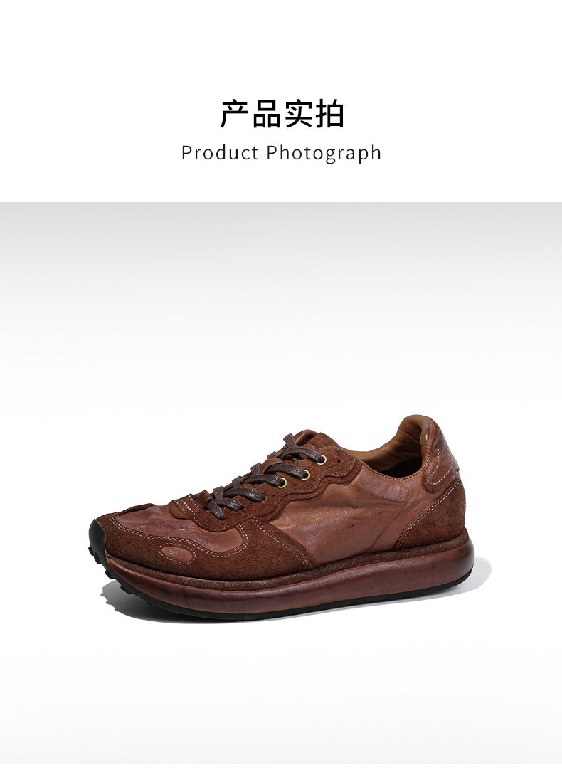 BRIGHT FEATHER Italian Handmade Men's Horsehide Derby Shoes | Vintage Distressed Thick Sole Genuine Leather Trainers