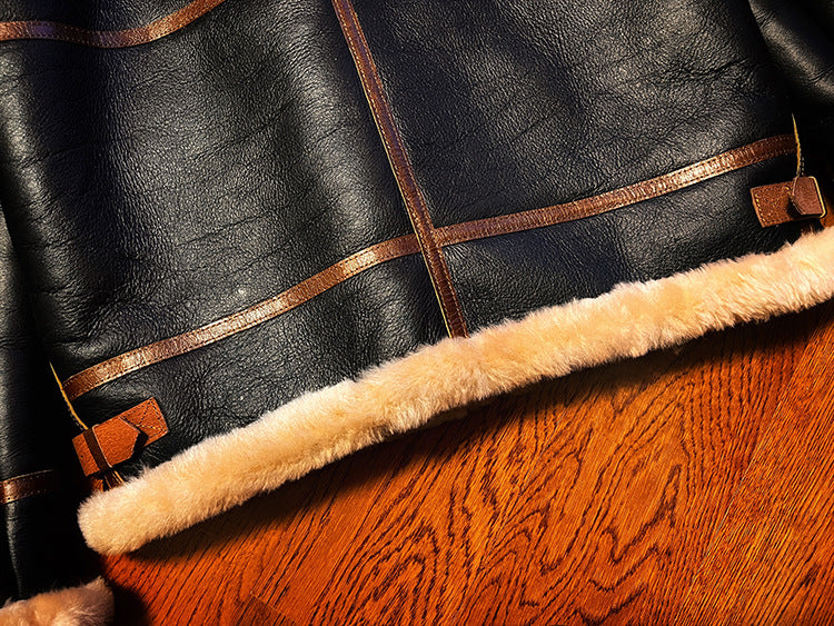 B3 Original Shearling Aviator Jacket | Men's Genuine Sheepskin Leather Bomber | Warm Fur-Lined Motorcycle Coat