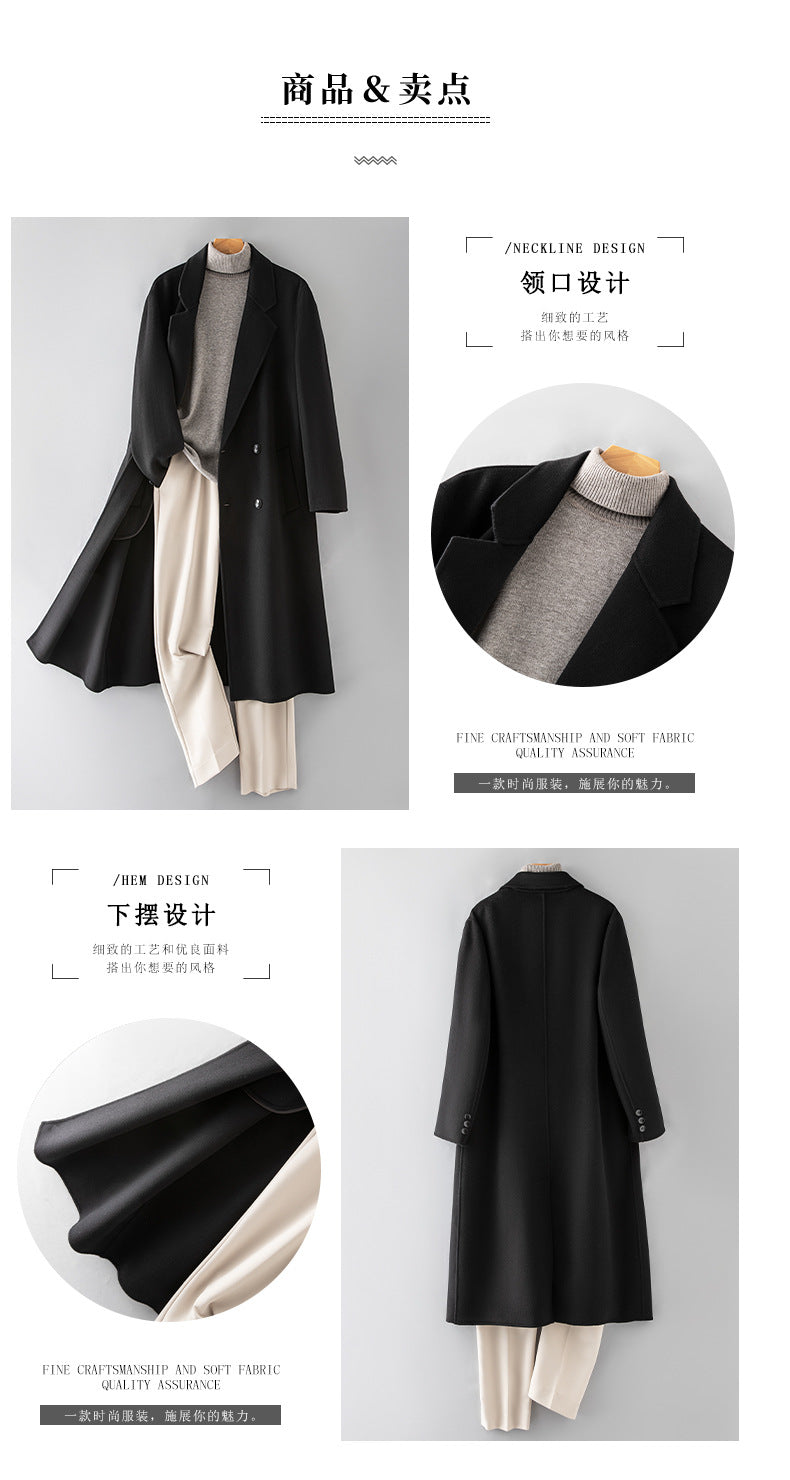 100% Wool Double-Faced Long Overcoat | 2026 Handcrafted Knee-Length Coat with Padded Shoulders | Premium Winter Outerwear | 86767