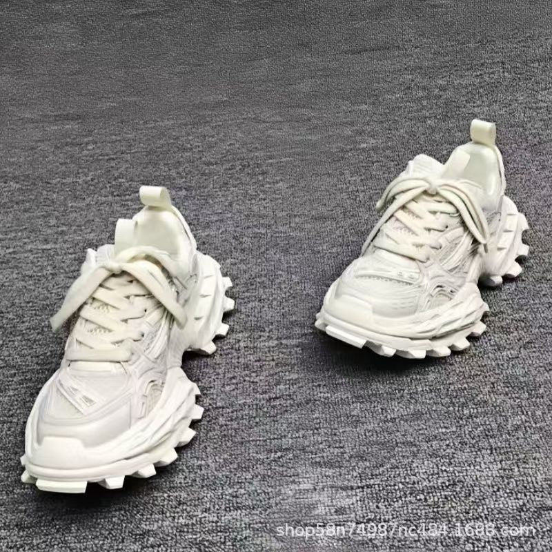 Men's Genuine Leather Height-Increasing Dad Sneakers 2026 Chunky Mesh & Leather Casual Shoes with Elevated Sole