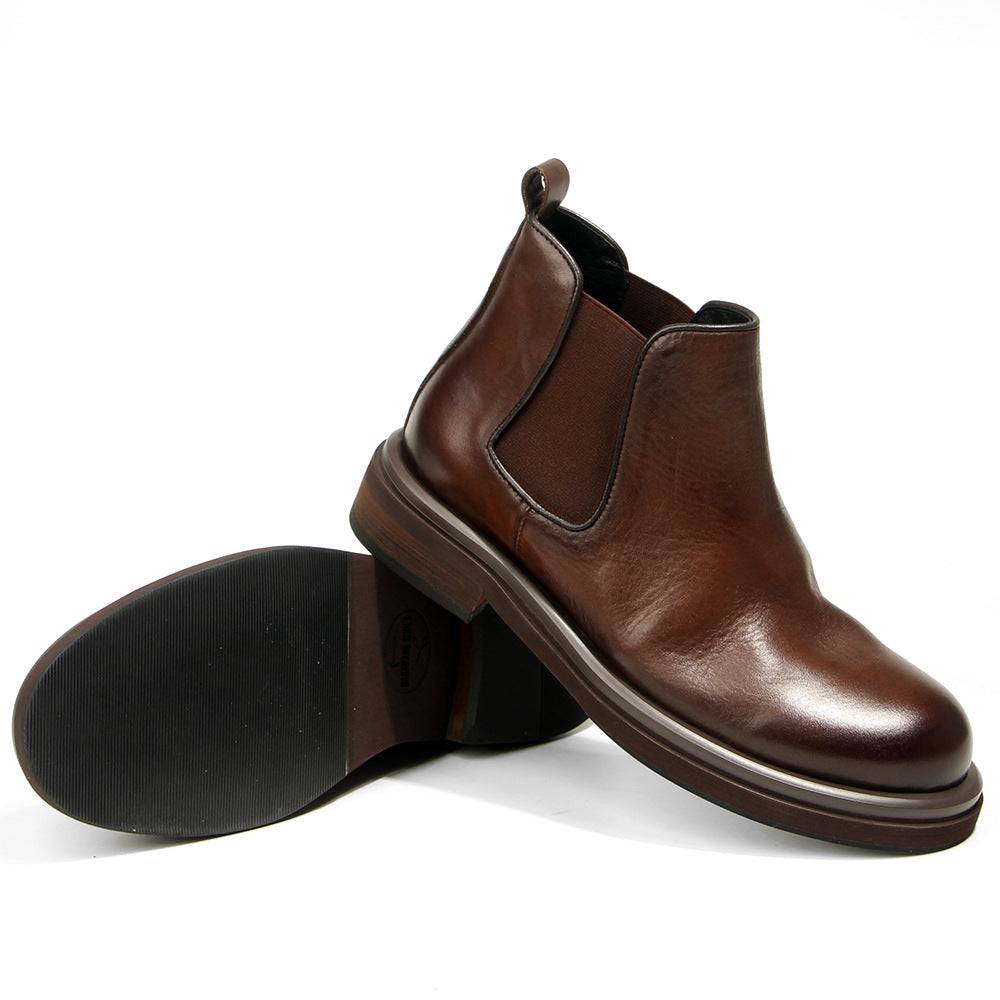 TELUOLU Men's Chelsea Boots | Premium Leather High-Top Boots | Chunky Sole British Retro Ankle Boots | 603-1