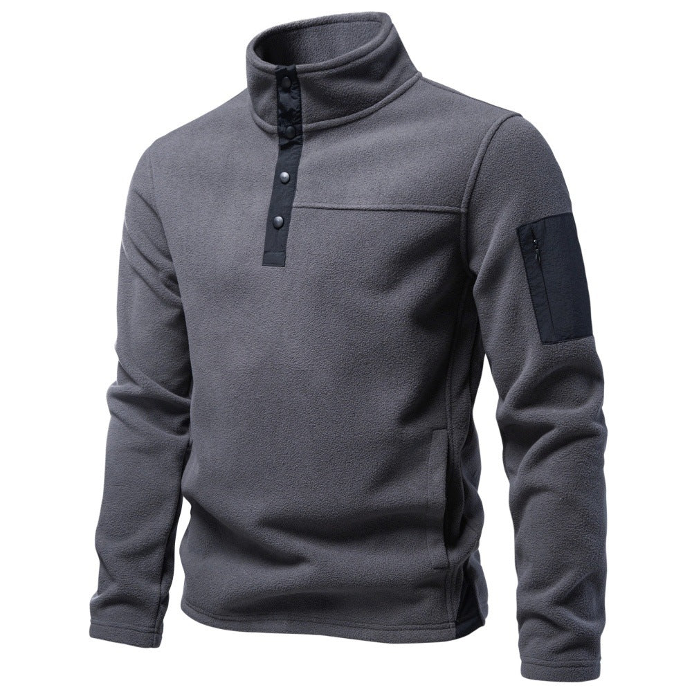 Men's Fleece-Lined Thermal Sweatshirt 2026 Autumn Outdoor Pullover Warm Sherpa Soft Top with Stand Collar