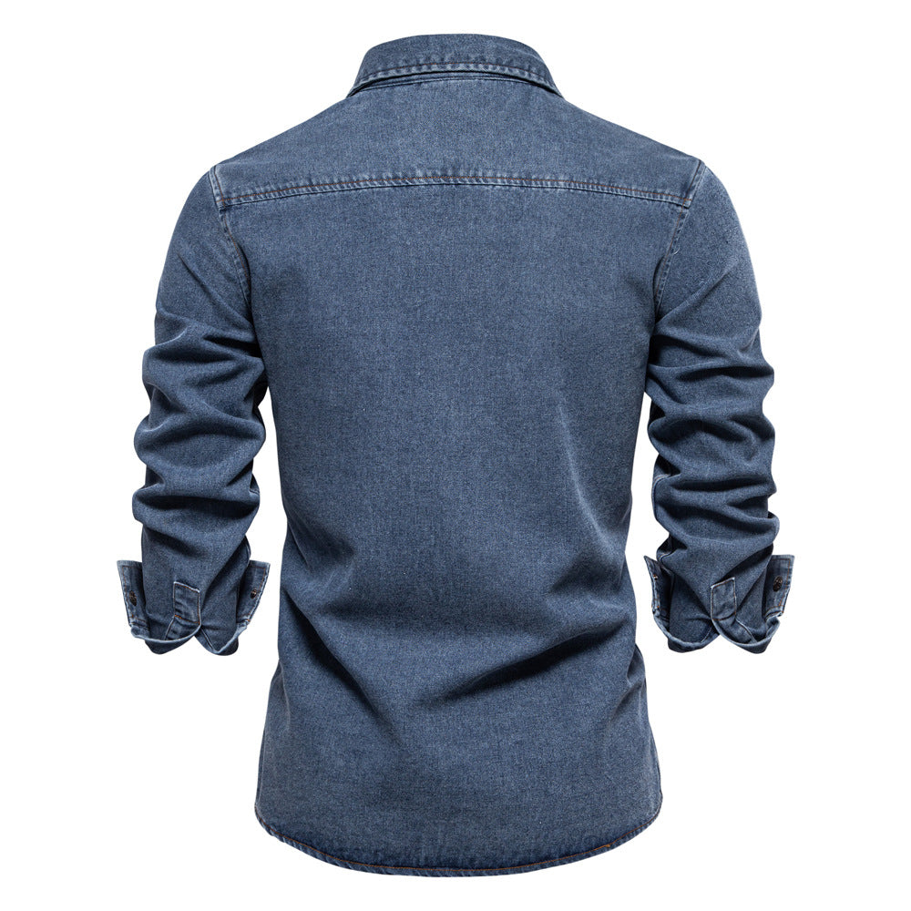 Herren-Jeanshemd mit verwaschenem Muster – Langarm, 100 % Baumwolle, lässiges Button-Up-Oberteil | 6025 