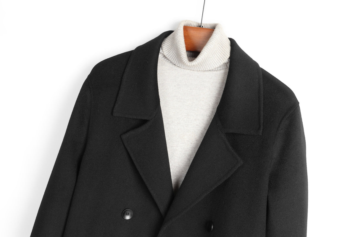 100% Wool Double-Faced Long Overcoat | Men’s Premium Knee-Length Wool Coat | Tailored Business & Casual Outerwear | 86713