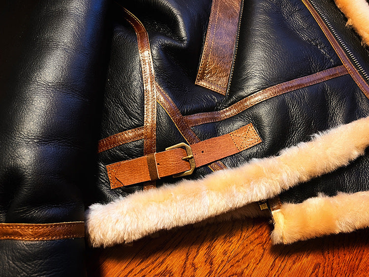 B3 Original Shearling Aviator Jacket | Men's Genuine Sheepskin Leather Bomber | Warm Fur-Lined Motorcycle Coat