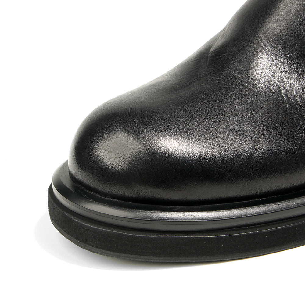 TELUOLU Men's Chelsea Boots | Premium Leather High-Top Boots | Chunky Sole British Retro Ankle Boots | 603-1