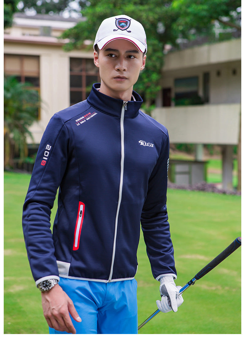 Men's Premium Long Sleeve Golf Jacket Winter Stand Collar Zipper Pullover Water & Wind Resistant Performance Layer