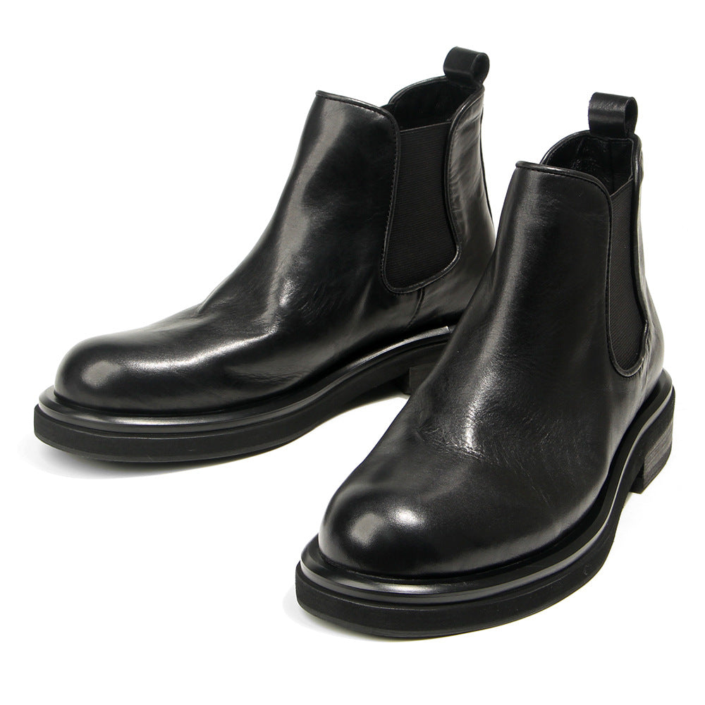 TELUOLU Men's Chelsea Boots | Premium Leather High-Top Boots | Chunky Sole British Retro Ankle Boots | 603-1