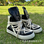 High-Top Genuine Leather Sneakers | Inverted Triangle & Pentagram Design | Unisex Thick-Sole Casual Board Shoes