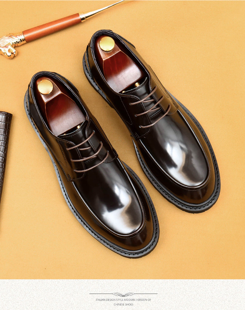 Farvarwo Men's Genuine Leather Derby Shoes | Thick Sole Business Oxfords with Height Boost | Formal Casual Round Toe Footwear | 23552