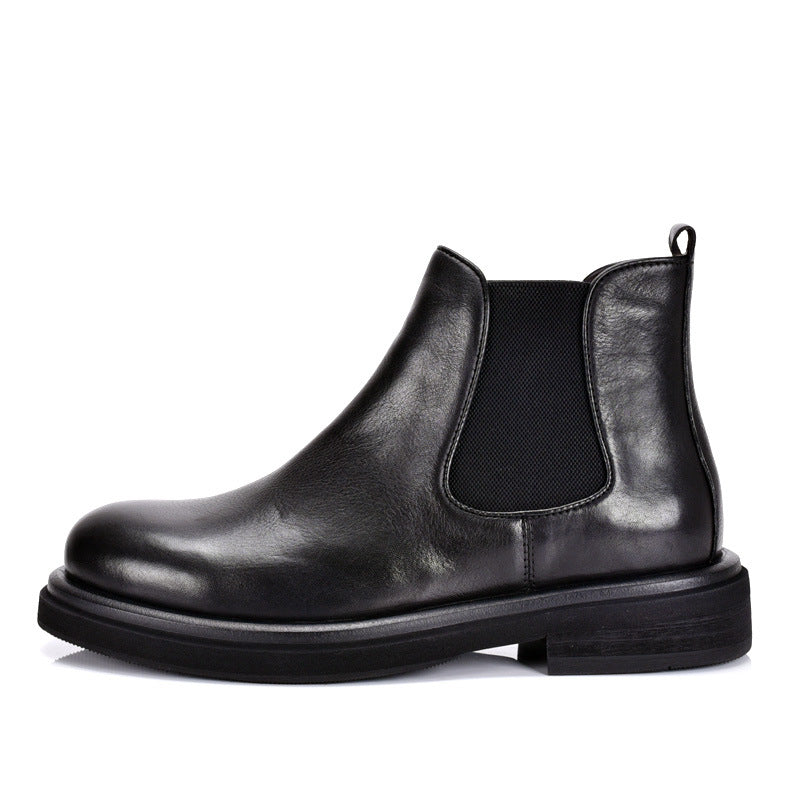 TELUOLU Men's Chelsea Boots | Genuine Leather High-Top Chukka Boots | British Retro Chunky Heel Ankle Boots | T93703