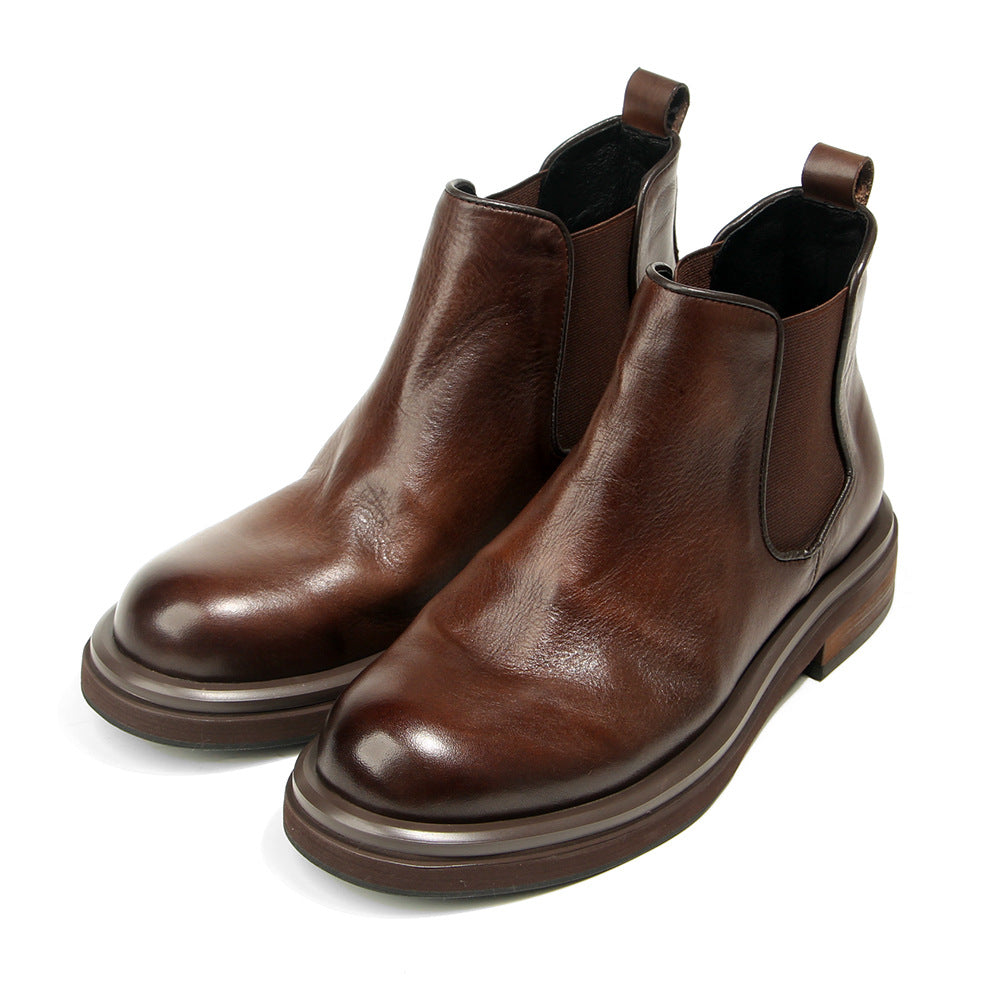 TELUOLU Men's Chelsea Boots | Premium Leather High-Top Boots | Chunky Sole British Retro Ankle Boots | 603-1