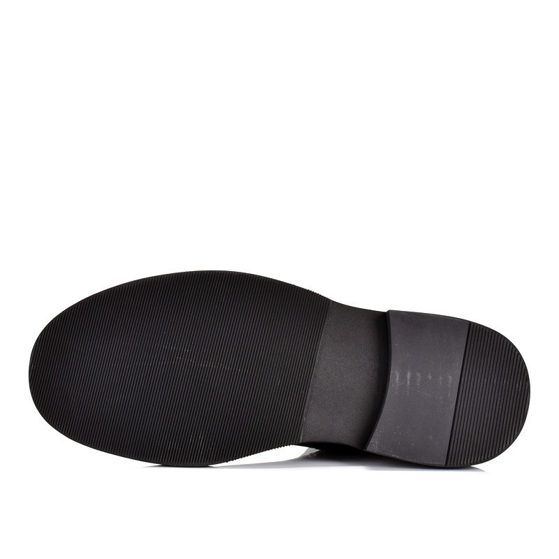 TELUOLU Men's Chelsea Boots | Genuine Leather High-Top Chukka Boots | British Retro Chunky Heel Ankle Boots | T93703