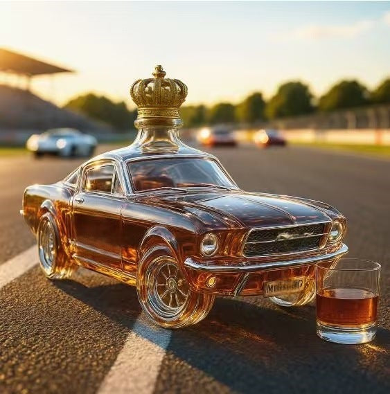 Police Car Mustang Whiskey Bottle | Creative Vehicle-Shaped Glass Decanter | 350ml Novelty Liquor Container for Home Bar & Gifts | zl0701