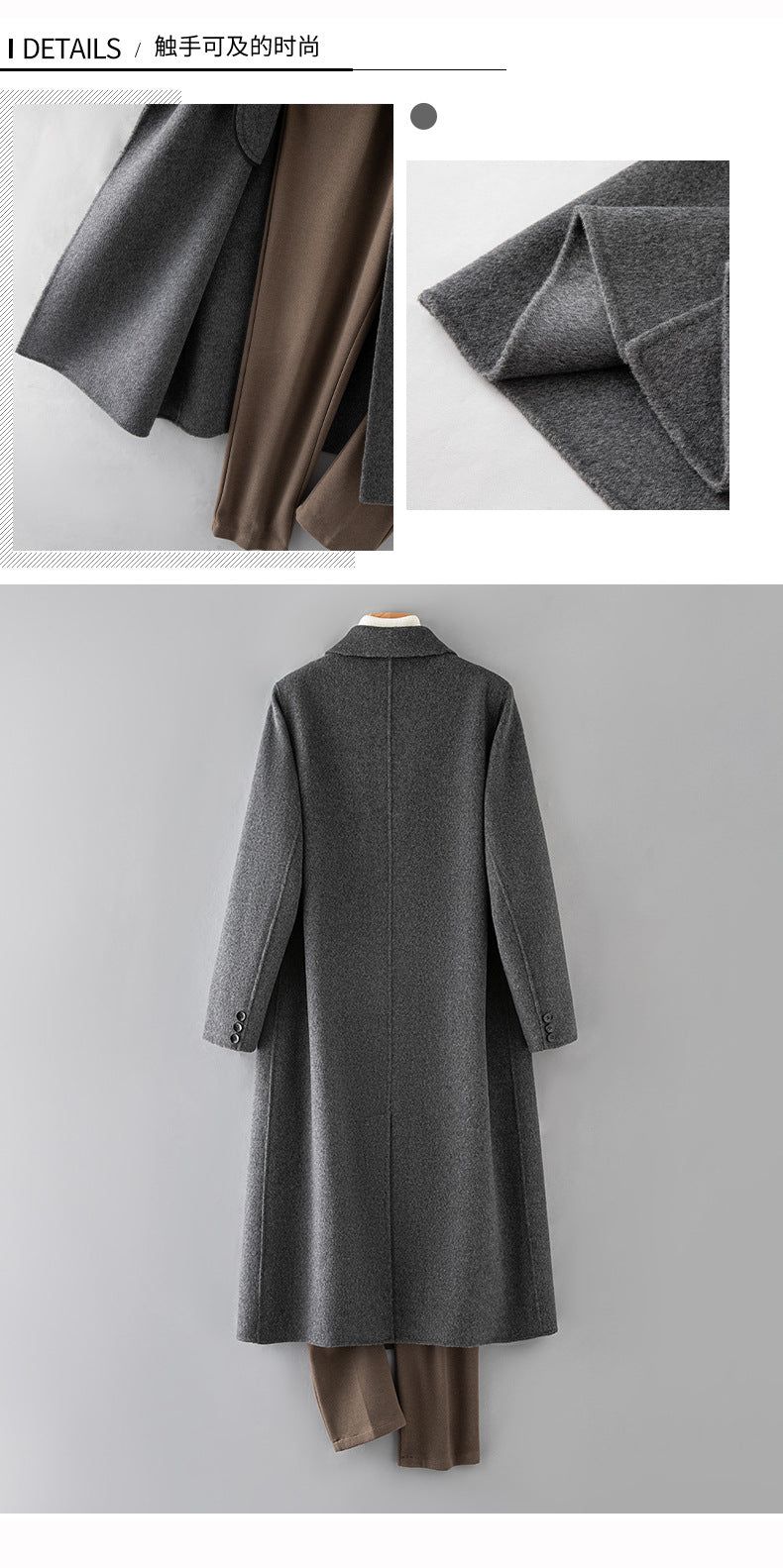 100% Wool Double-Faced Long Overcoat | 2026 Handcrafted Knee-Length Coat with Padded Shoulders | Premium Winter Outerwear | 86767